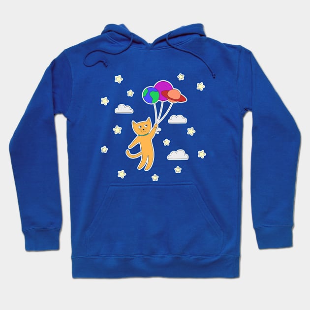 Cat in Space Floating Planet Balloons Hoodie by wenarts